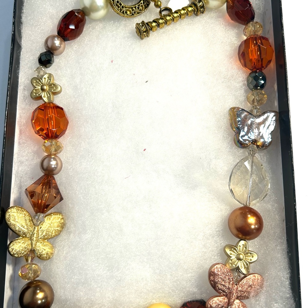 Elegant Gold and Amber Style Butterfly Necklace